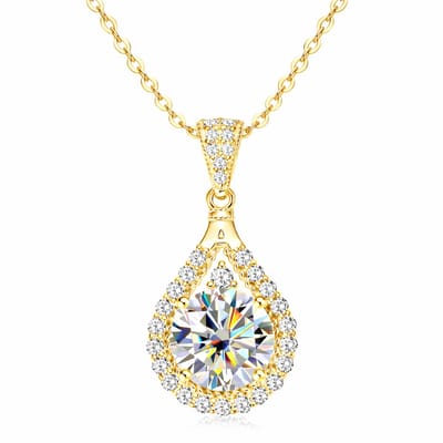 Lumici® Exclusive | Royal Tear Drop – 2.00CT – 8MM Moissanite – GRA Gecertificeerd – VVS1 D Kleur – S925 Geelgoud Verguld – Luxe Druppel Ketting – Voor Haar – Moederdag – Valentijn – Tijdloos Cadeau – Goud & Witgoud