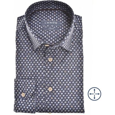 Ledûb Overhemd Modern Knit-Like Dot Donker Blauw / male