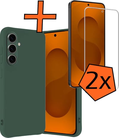 Hoes - Met 2x Screenprotector - Geschikt voor Samsung Galaxy S25 FE - Sterk & Shockproof - Back Cover - Siliconen Case - Telefoon Hoes - Donkergroen