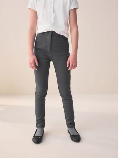 Next - Meisjes - Skinny-fit schoolbroek met hoge taille, stretch en standaard lengte - Grijs