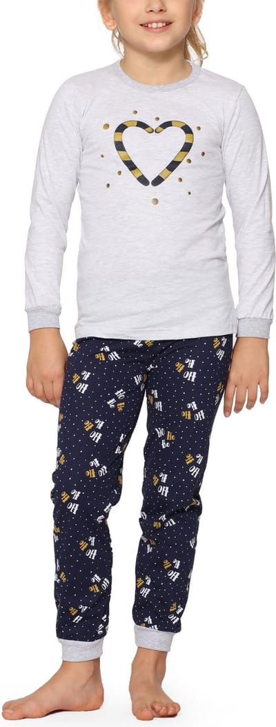 Timone Meisjes Pyjama - Lange mouwen - Lange broek - Katoen - TI-TR-433/434 - Grijs-1C - 92