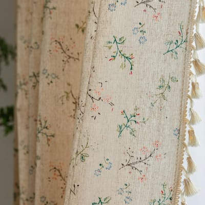 1 Stuks Boho Katoen Linnen Bloemen Korte Gordijn Kwastjes Afwerking Stangzak Cafe Gordijn Keuken Klein Raam Semi Verduisterend Erkerboog Boerderij Decoratie H60cm*W150cm