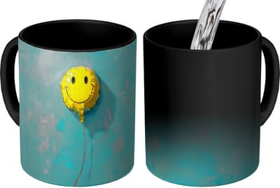 Magische Mok - Foto op Warmte Mokken - Koffiemok - Ballon - Geel - Smiley - Magic Mok - Beker - 350 ML - Theemok