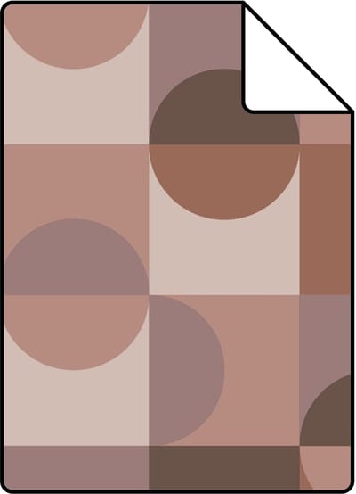 Proefstaal ESTAhome behang cirkels in Bauhaus stijl bruin en mauve paars - 26.5 x 21 cm - 131241-S