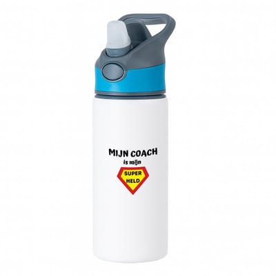 Hacebo® - mijn coach is mijn superheld waterfles met rietje blauw - Coach - super coach - sport - verjaardag - cadeautje voor coach - coach artikelen - kado - geschenk - water fles - 650ML