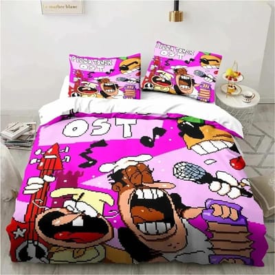 Pizza Tower Klassiek Pixelstijl Spel Beddengoed Collectie Dekbedovertrek Bed Collectie Dekbedovertrek Kussensloop Dekbed Koning Queen Maat Jongens Volwassene EU single(135x200cm)
