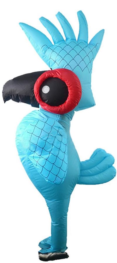 KIMU® Opblaas Kostuum Paradijsvogel Blauw - Opblaasbaar Pak - Vogelpak Mascotte Opblaaspak - Opblaasbare Vogel Papegaai Vleugels Dames Heren Festival