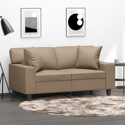vidaXL - Tweezitsbank - met - sierkussens - 120 - cm - kunstleer - cappuccinokleurig