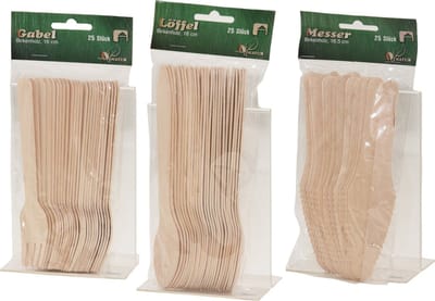 Houten wegwerp bestek pakket 75-delig - voor 25 personen - messen/vorken/lepels - 16 cm - BBQ/verjaardag/picknick bestek berkenhout