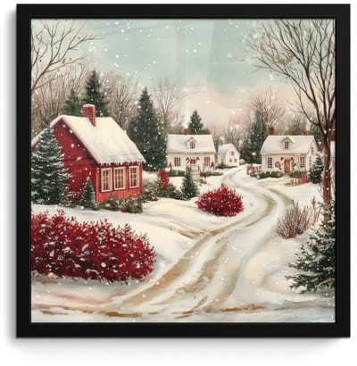 Poster in lijst - Fotolijst 40x40 cm - Posters - Kerstsfeer - Landelijk - Rood - Posterlijst zwart - Decoratie - Wanddecoratie woonkamer - Muurdecoratie slaapkamer - Kerstversiering - Kerstdecoratie voor binnen - Kerstmis