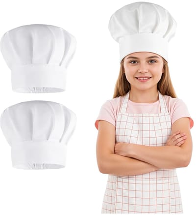 2 stuks kookmutsen voor kinderen - verstelbare koksmuts voor kinderen, witte katoenen koksmuts voor koken, bakken, feest, school, thuis, Halloween