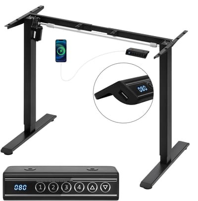 LabelOne Bureau Onderstel Elektrisch - Zit Sta Bureau Frame - in hoogte verstelbaar - elektrische bediening - USB-poort - zwart