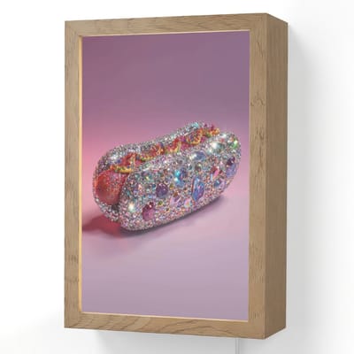 Wandlamp 20x30 cm - Oplaadbaar - Hotdog - Steentjes - Glitters - Paars - Wandlampen binnen woonkamer - Slaapkamer lamp met kabel - Decoratieve nachtlamp - Vloerlamp snoer