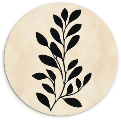 WallCircle® Wandcirkel 120x120 cm - Muurcirkel Minimalistisch - Tak - Bladeren - Zwart - Muurdecoratie woonkamer - Wanddecoratie slaapkamer - Kamer decoratie accessoires - Ronde schilderijen XXL