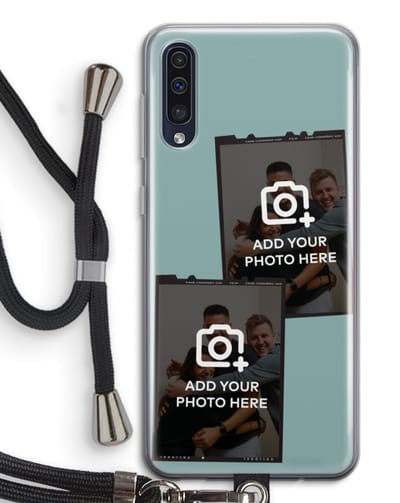 Gepersonaliseerd - Case Company® - Hoesje met koord geschikt voor Samsung Galaxy A50 hoesje met Koord - Polaroid Zwart - Telefoonhoesje met Zwart Koord - Bescherming aan alle Kanten en Over de Schermrand
