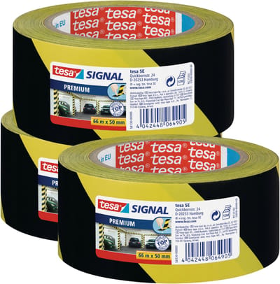 Tesa Signal Premium Serie - Waarschuwingsband - 66m x 50mm - Geel-Zwart - PVC
