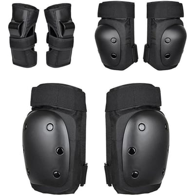 6 Stuks Volwassenen Kinderen Kniebeschermers Elleboogbeschermers Polsbeschermers Set Beschermende Uitrusting Set voor Schaatsen Rollerbladen Skateboarden Fietsen zwart