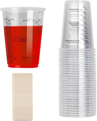 mengbeker, 30 stuks roerbekers met schaal, 240 ml lakmengbeker, kleur mengbeker, maatbeker van plastic, met 30 stuks mengstaafjes (herbruikbaar)