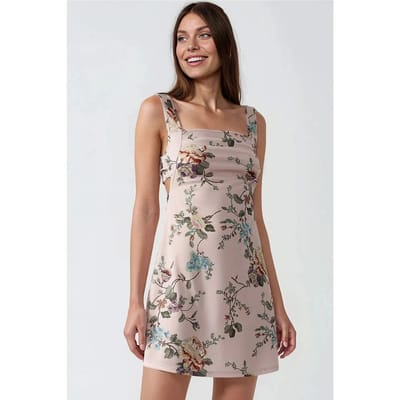 Geprinte Bodycon Mini Jurk met Vierkante Kraag
