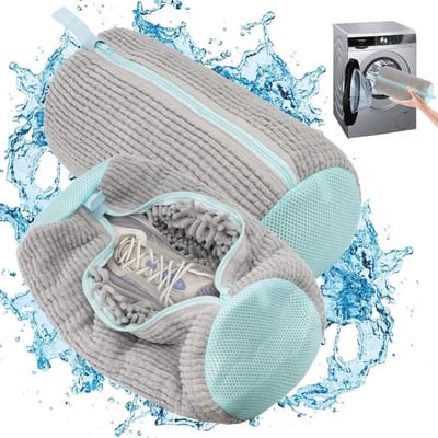 Schoenwaszakken voor wasmachine - 2 stuks met 360° reinigingsfleece - Schokabsorberend en geluiddempend voor gymschoenen
