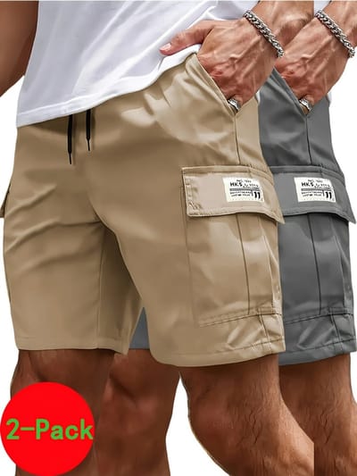 Livano Korte Broek Heren - Cargobroek - Spijkerbroek - met Zakken - Volwassenen - Jongens - Shorts - 2 Pcs - Khaki + Donkergrijs - Maat M