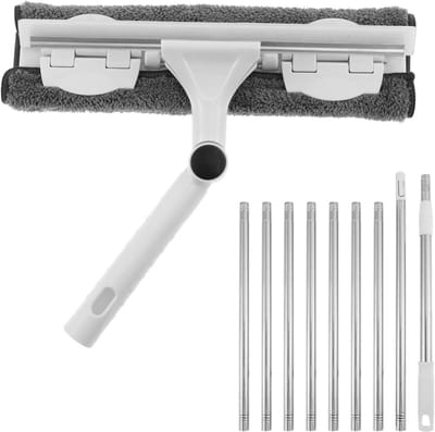 Raamreiniger met steel - Raamwisser glasreiniger - Ramen lappen - Draaibare kop - 389 cm - Wit