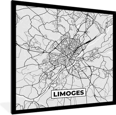 Fotolijst incl. Poster - Stadskaart - Frankrijk - Kaart - Limoges - Plattegrond - 40x40 cm - Posterlijst