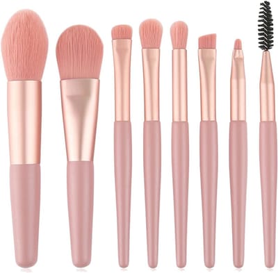 Finnacle - Make-up kwasten set – Met opberghoesje – 8-delig – 10 cm hoog – Compact - Roze
