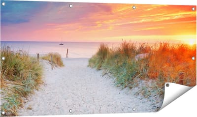 Gards Tuinposter Strand en Duinen bij Zonsondergang - 120x60 cm - Tuindoek - Tuindecoratie - Wanddecoratie buiten - Tuinschilderij