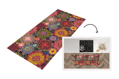 Keukenloper - Loper keuken - Bloemen - Patroon - Lijn - 120x50 cm - Keukenloper vinyl