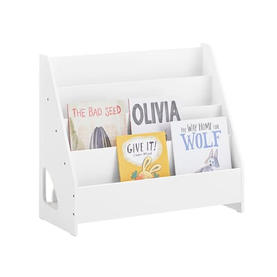 SoBuy Kinderen boekenkast - kinderrek met 4 open vakken en 1 opbergvakken - Opbergrek boekenrek hangkast - Wit , 70x60x30cm KMB32-K-W