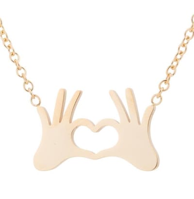 Fako Bijoux® - Ketting Met Hanger - Stainless Steel - RVS - Staal - Hartje Handen - Goudkleurig