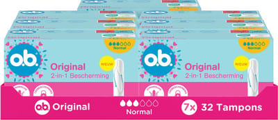 o.b. Original Dynamic Fit Normal - 2-in-1 bescherming - tampons - tampon gemiddelde tot zwaardere menstruatiedagen - 7x32 tampons