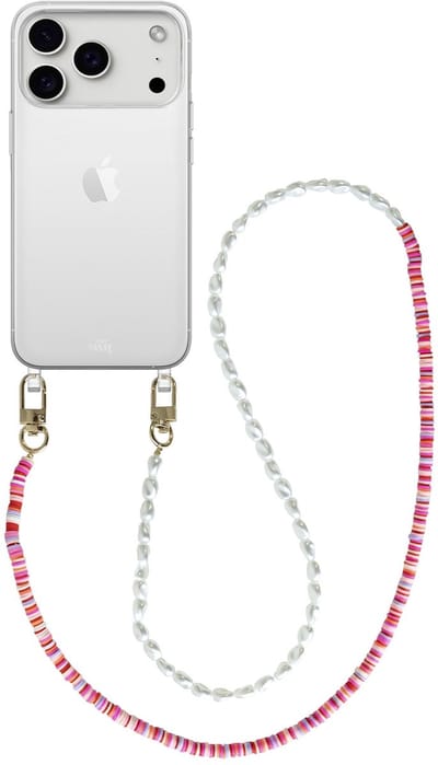 xoxo Wildhearts siliconen hoesje - Geschikt voor iPhone 17 Pro Max hoesje - Island Girl - Telefoonhoesje - Hoesje met koord - Lange parelketting / kralenketting - lang telefoonkoord - Transparant hoesje (lange variant)
