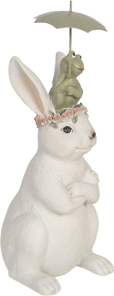 Clayre & Eef Decoratie Beeld Konijn 12*10*24 cm Wit Kunststof Decoratief Figuur Paashaas Woonaccessoires