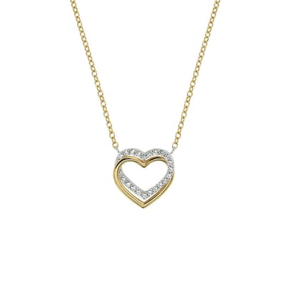 14K bicolor goud geel/wit collier hart zirkonia 40 - 44 cm 4208940