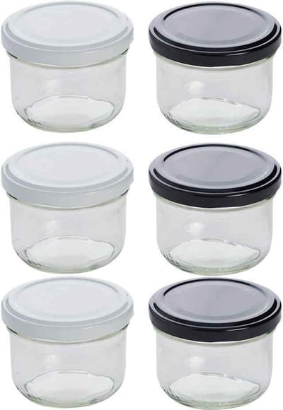 Cosy&Trendy confituurpotje - 12 cl - witte & zwarte deksels - Set-6