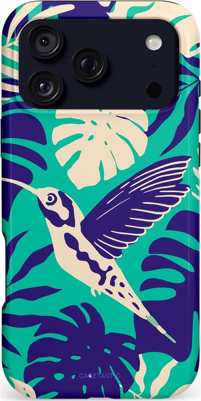 Casetastic hoesje geschikt voor Apple iPhone 17 Pro Max - MagSafe - Dubbellaagse bescherming - Paradijs Kolibrie - Fashion Case - Donkerblauw Zand