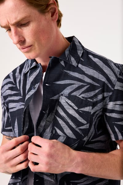GARCIA Heren Print Overhemd Blauw Korte mouw
