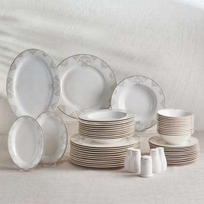 56-delig tafelserviesset voor 12 personen - rond combiservies wit porselein - servies en soepborden Bordenset