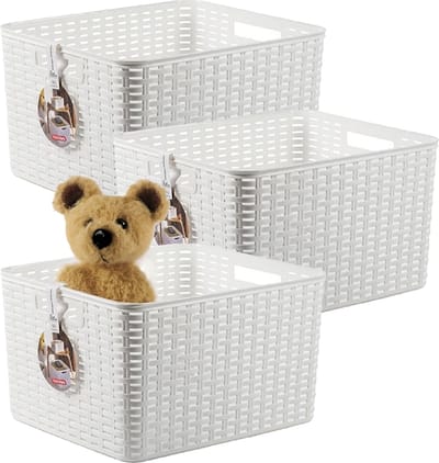 Plasticforte Opbergmand - 3x - Kastmand - rotan kunststof - wit - 28 Liter - 34 x 40 x 23 cm