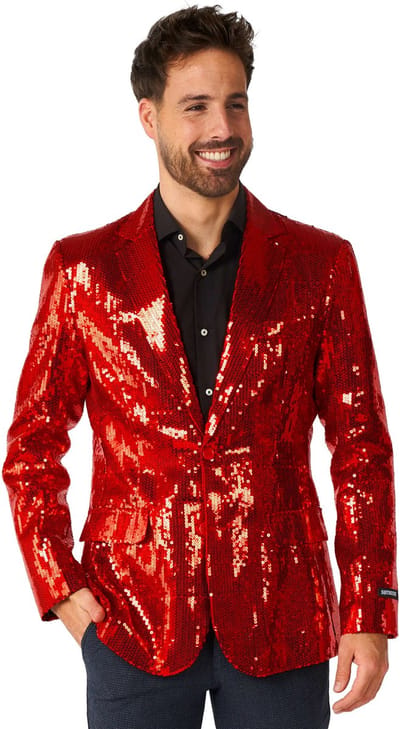 Suitmeister Sequins Rood - Heren Blazer - Kerst - Oud en Nieuw - Glimmende Pailletten - Toppers Outfit - Rood Jasje - Maat S