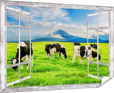 Gards Tuinposter Doorkijk Koeien in de Wei - 180x120 cm - Tuindoek - Tuindecoratie - Wanddecoratie buiten - Tuinschilderij