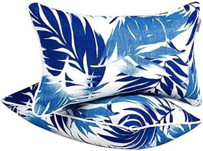 Lumbale Kussens Buiten - Decoratieve Kussens - Terras Meubilair - Set van Twee - 30x50 cm - Blauwe Palm