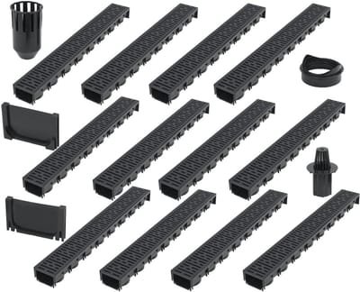 Afvoergoot Set - Afvoerset Tuingoot - Water Afvoeren Tuin - Modulair Systeem - 12 Meter Lengte - Zwart
