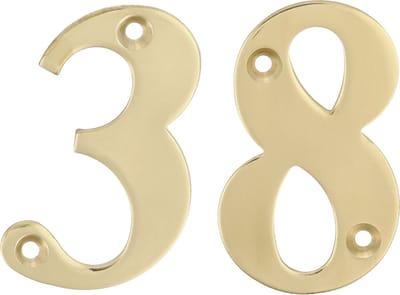 AMIG Huisnummer 38 - massief messing - 5cm - incl. bijpassende schroeven - gepolijst - goudkleur