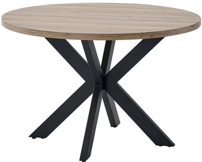 Belfurn Ronde eettafel Eduard 120 cm – Summer eik decor – Zwarte metalen spinpoot