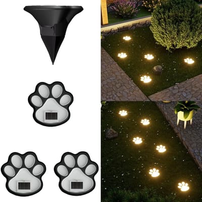4 Stuks Pootafdruk Solar Lampen - Zonne-energie Lamp in Vorm van Huisdierenpoot - voor Tuin, Terras, Balkon, Gazon - Zwart - 1 Set