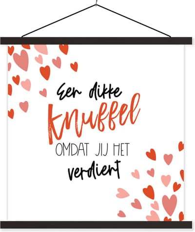 Posterhanger incl. Poster 60x60 cm - Schoolplaat - Sterkte - Quotes - Rood - Textielposter - Zwarte latten