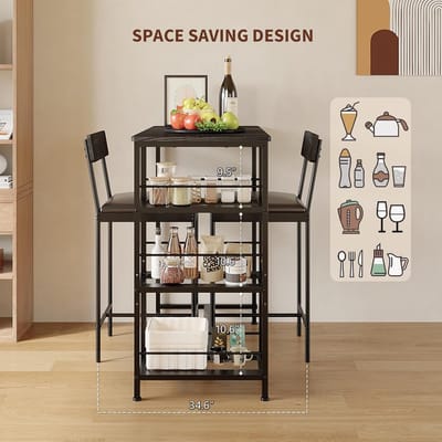 Eethoek - Ruimtebesparende 3-delige eetset voor 2 personen - Moderne compacte vierkante tafel met 2 stoelen - 76 × 74 × 74 cm - Zwart
